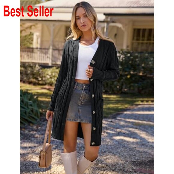 Cable Knit Cardigan Sweater Long Sleeve Oversized Chic Fall Winter Outerwear - Picture 3 of 8